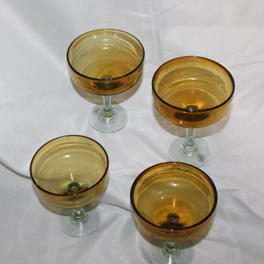 West Elm Amber Stem Glassware. Set of 4